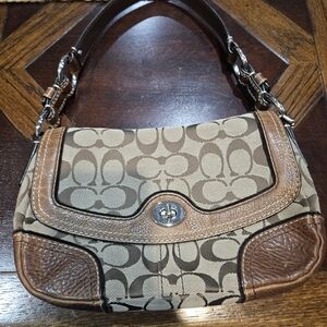 Coach Tan and Brown Signature Shoulder Bag